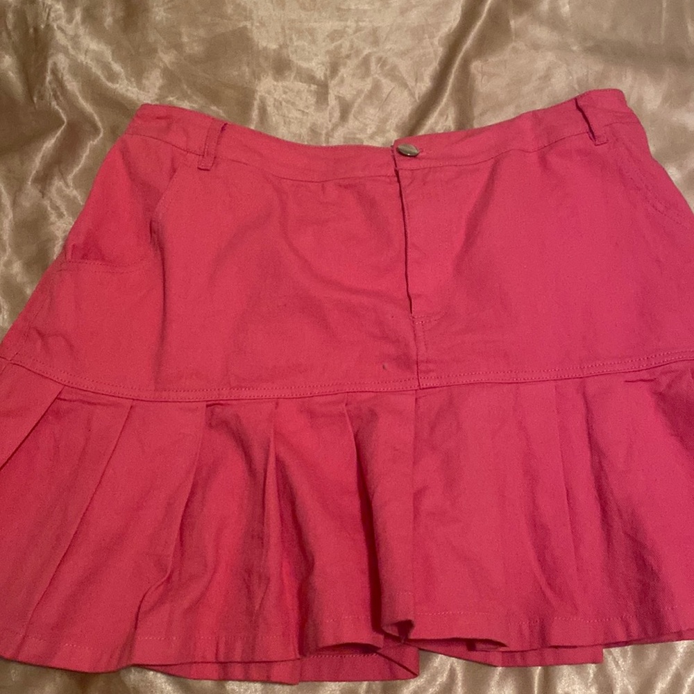 Pink pleated jean skirt